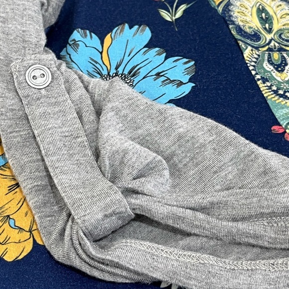 One World Blue Vibrant Floral Quarter-length Sleeve, Sz. S - Picture 6 of 16